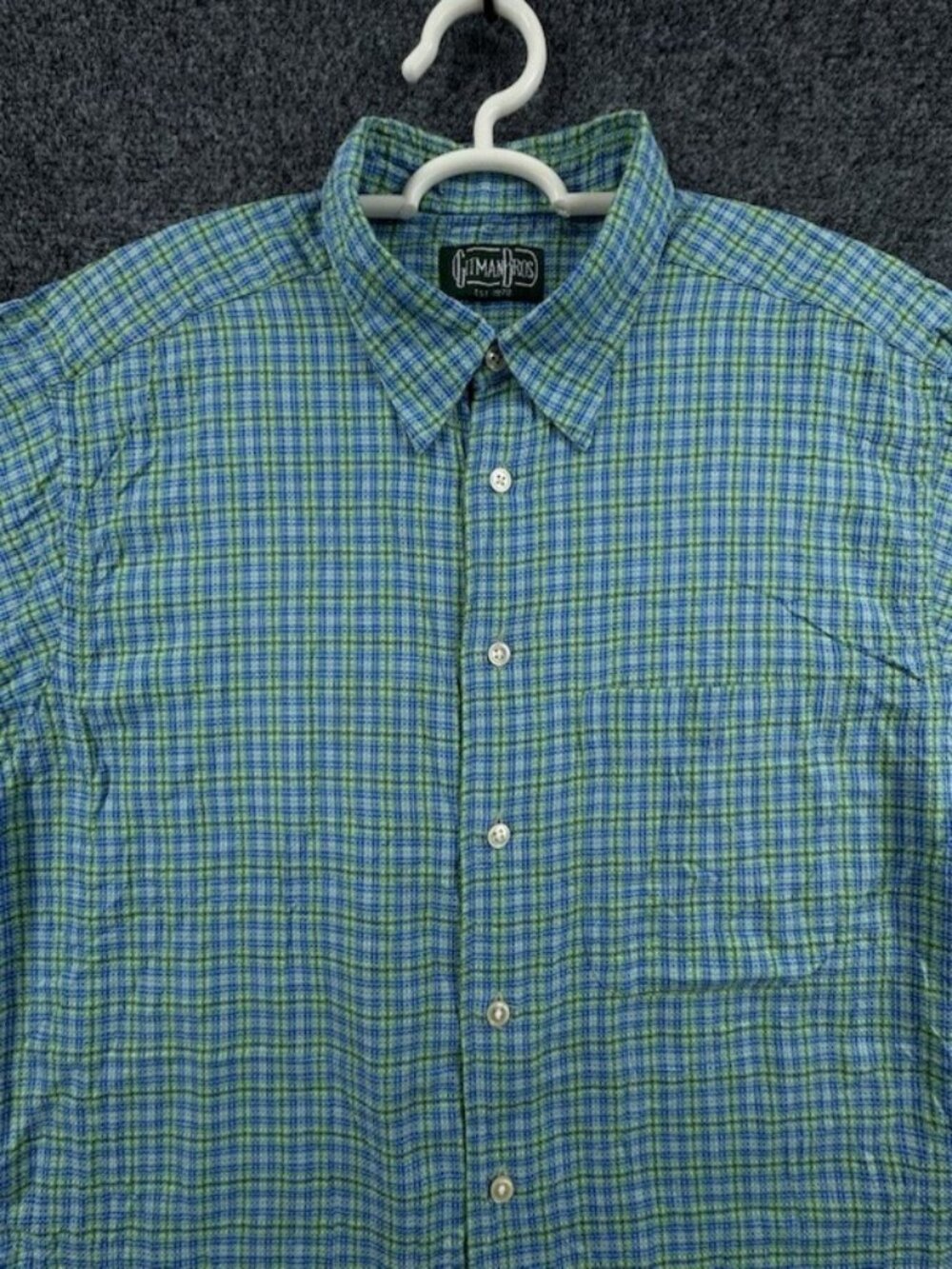 Gitman Bros Green Blue Check Button-Down Soft Cotton USA Made Medium Shirt